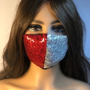 NEW-handmade Red and White/Silver  Face Mask